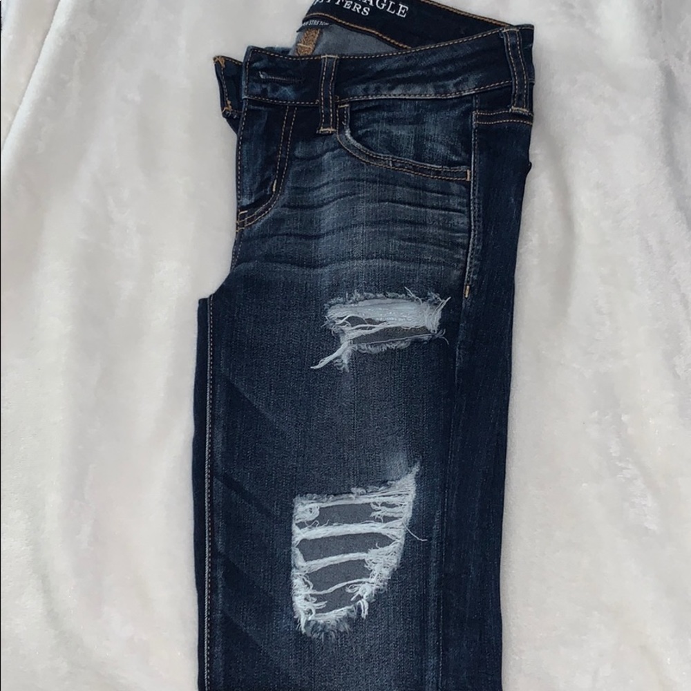 American Eagle Dark Wash Super Destroyed Jeans